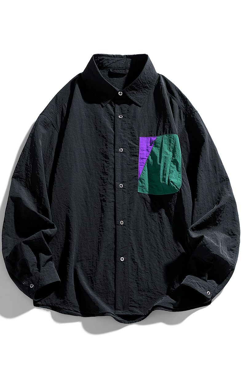 New Handsome Lapel Neck Versatile Loose Cotton Long-sleeved Shirt Simple Color Matching Casual Shirt Jacket Men_viptrois.com