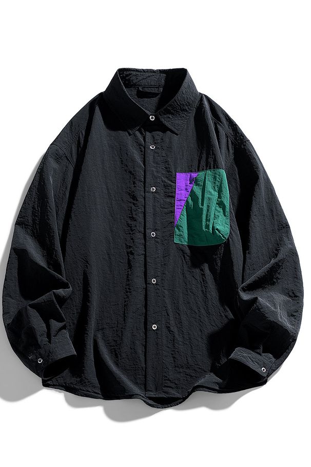 New Handsome Lapel Neck Versatile Loose Cotton Long-sleeved Shirt Simple Color Matching Casual Shirt Jacket Men_viptrois.com