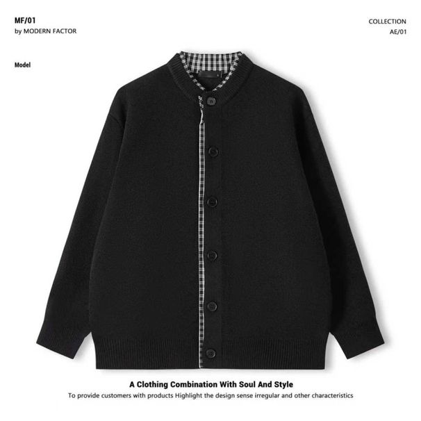 "Men's Plaid Patchwork Knit Cardigan – Oversized Layering Sweater (Autumn Vintage Style, Relaxed Fit, Distressed Texture, Unisex Appeal)"_viptrois.com