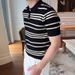 Men's Summer Short-Sleeved Polo Shirt Classic Striped Breathable Slim Fit Thin Knitted Business Casual Lapel T-Shirt_viptrois.com