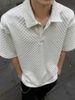 Men's Clothing Men's Summer Textured Heavyweight Shirt Simple Loose Fit Turn Down Collar Casual Solid Color T-Shirt_viptrois.com