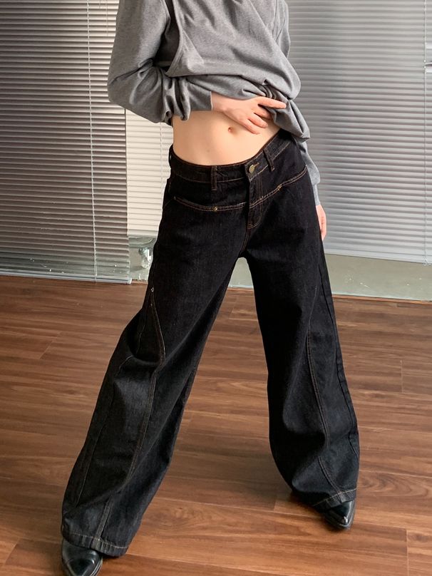 Men’s Clothing Large Size High Street Vibe Straight Jeans For Women Autumn New Design Loose Slim High Waist Mopping Pants_viptrois.com