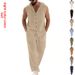 Men's Linen Hooded Sleeveless Shirt With Straight Leg Pants Set - Breathable Summer Resort Wear_viptrois.com