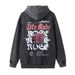 American Street Style Rose Letter Men's Ins Niche Loose Frayed Washed Vintage Hoodie_viptrois.com