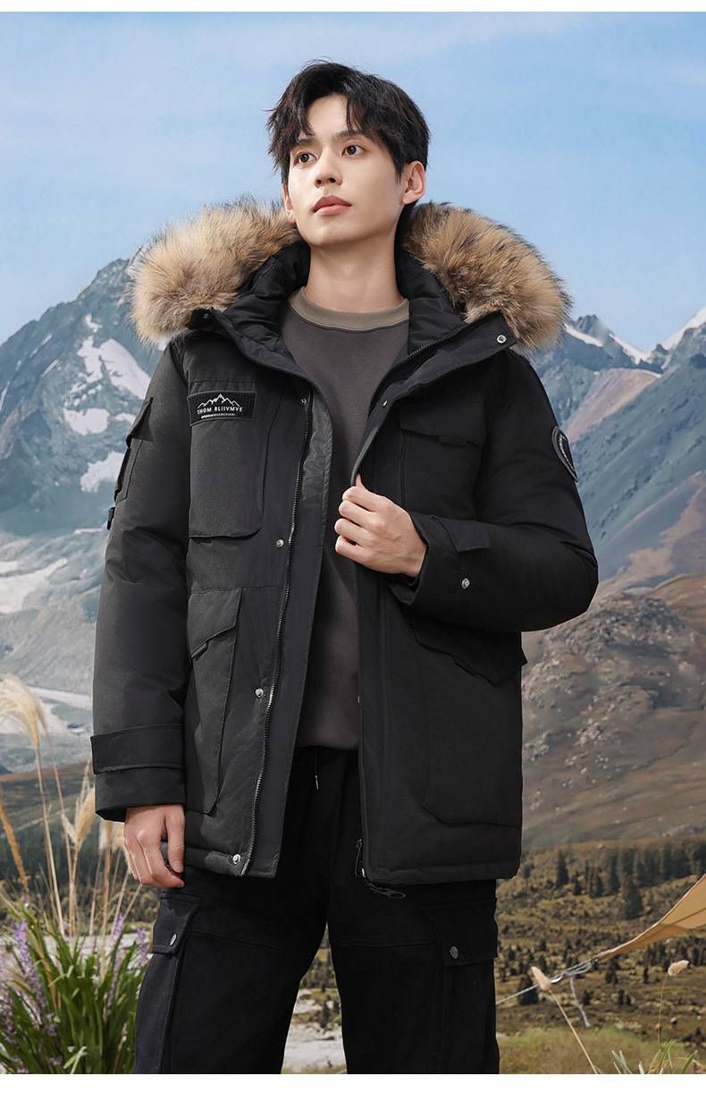 Unisex Winter Parka - Waterproof Duck Down Coat With Detachable Faux Fur Trim (Black/Cream, S-3XL)_viptrois.com