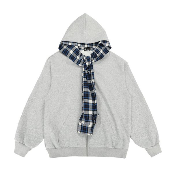Two-Piece Plaid Hooded Cardigan Sweatshirt Spring Autumn Street Fashion Design Sense Niche Loose Casual Zipper_viptrois.com
