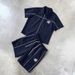 Men's Y2K American Street Style Striped Zip Up Quick Drying Short Sleeve Shirt Set Casual Two Piece_viptrois.com