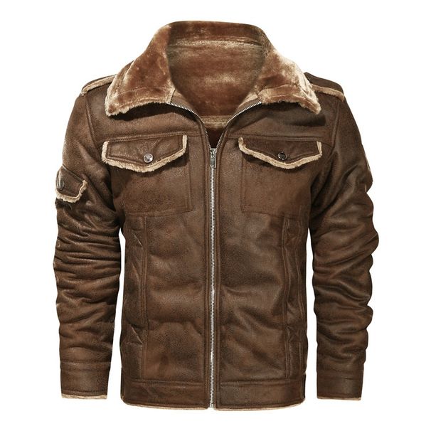 Loom Men's Fleece-Lined Sheepskin Plus Size Leather Coat Warm Motorcycle Thickened Casual Export Jacket European And American_viptrois.com