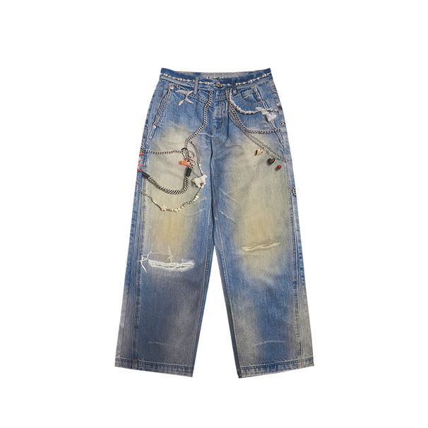 Men's Clothing Chain Digital Printed Jeans Autumn And Winter New Street Loose Straight Trousers_viptrois.com