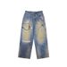 Men's Clothing Chain Digital Printed Jeans Autumn And Winter New Street Loose Straight Trousers_viptrois.com