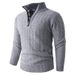 Men's Quarter-Zip Knit Sweater – Winter Thermal Pullover With Stand Collar & Textured Stitch (L-3XL, Slim Fit, Washed Finish, Grey/Deep Navy)_viptrois.com