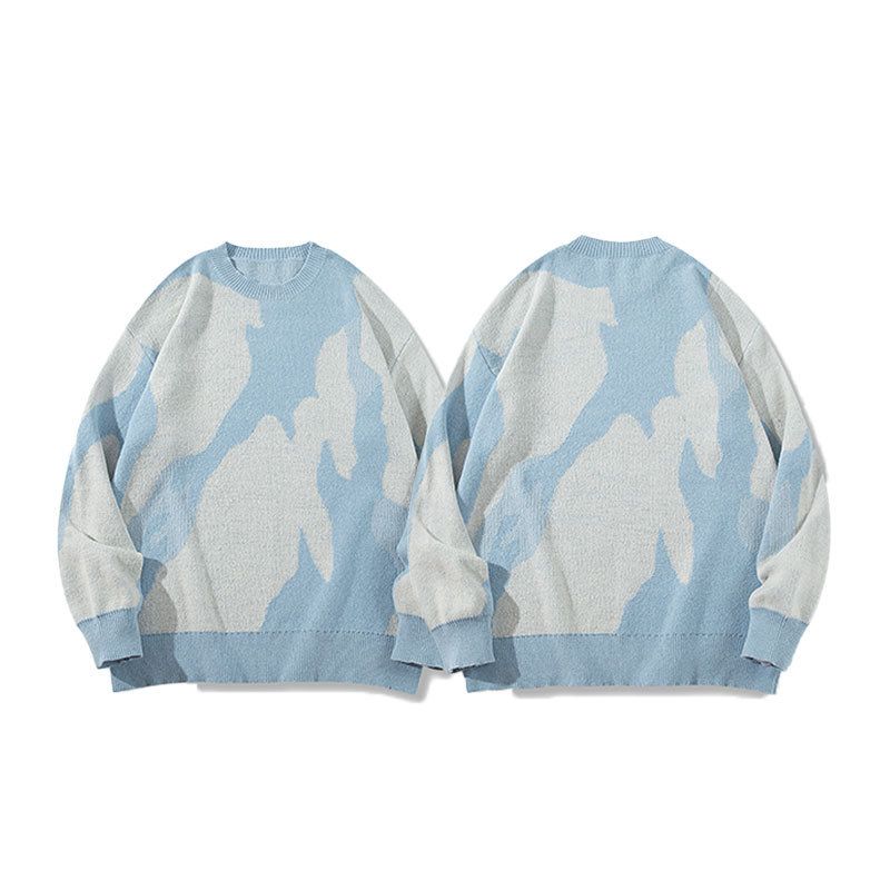 Men's Clothing Retro Color Block Crew Neck Sweater Retro Color-Block Knit Sweater For Men - Oversized Crewneck Pullover With Vintage Vibes (Blue)_viptrois.com