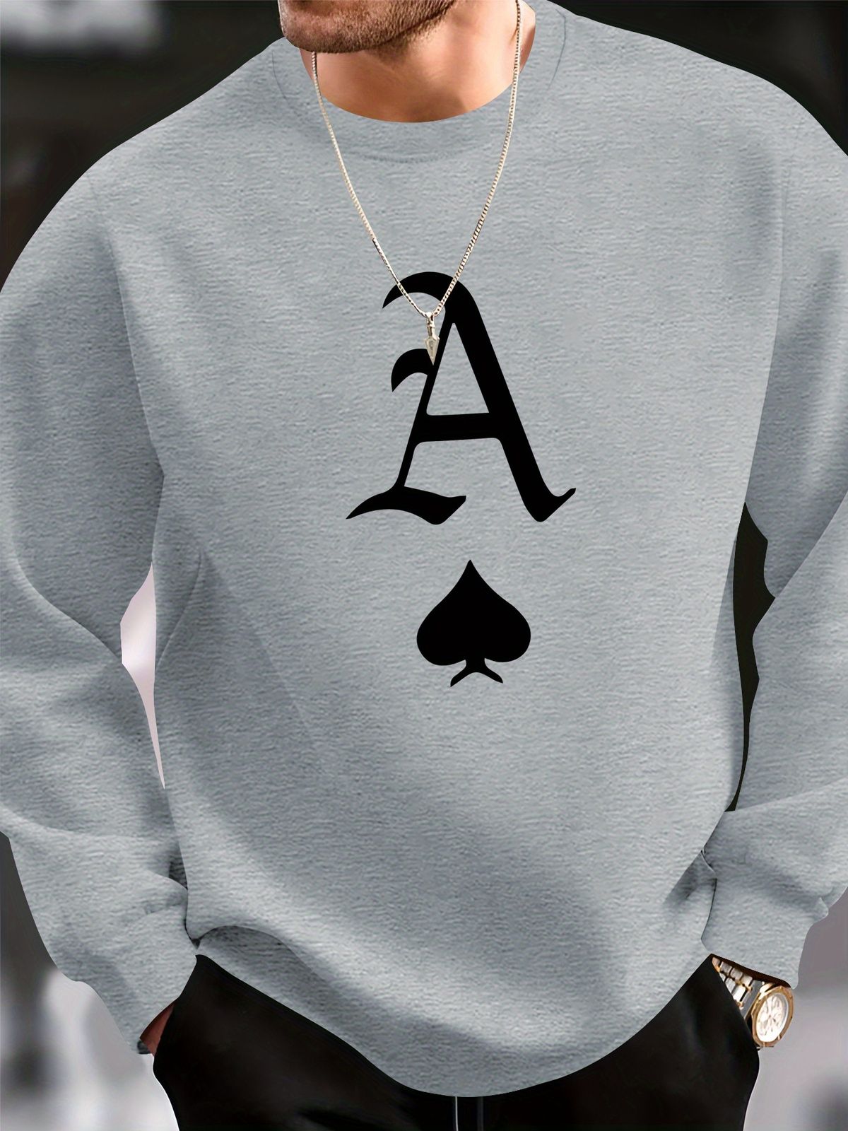 Spring And Autumn Men's Casual Loose Simple Fashion A Letter Print Round Neck Long Sleeve Hoodie_viptrois.com