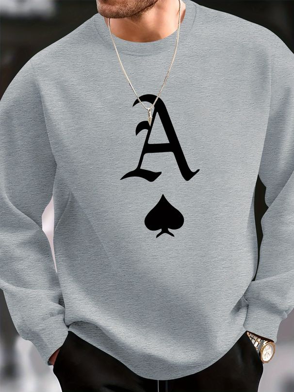 Spring And Autumn Men's Casual Loose Simple Fashion A Letter Print Round Neck Long Sleeve Hoodie_viptrois.com