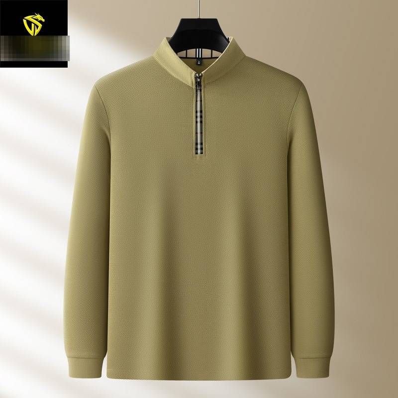 Men’s Double-Sided Piqué Polo Shirt – 280g Stand Collar With Metal Zipper, Long Sleeve Autumn/Winter Casual Fashion (6 Colors, M-4XL)_viptrois.com