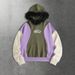 Men's Retro Color Block Fleece Lined Hoodie With Fur Trim - American Style Letter Print Pullover_viptrois.com