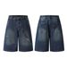 Men's Clothing Zipper Denim Shorts Loose Retro Distressed Blue Straight Shorts_viptrois.com