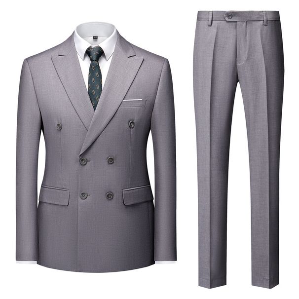 Men's Clothing Two Piece Business Suit, Double Breasted, Two Button Suit, Banquet Evening Dress, British Style Male Host_viptrois.com