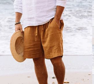 Men's Clothing Men's Summer Cotton And Linen Shorts Drawstring Elastic Straight Leg Solid Color Breathable Daily Beach Leisure Large Size Shorts_viptrois.com