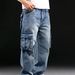 Men's Clothing pocket workwear jeans for men wide leg loose plus size fat guy cross lens_viptrois.com