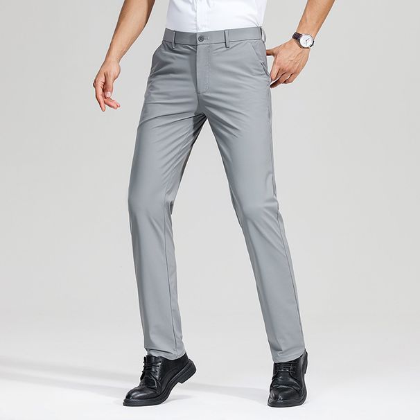 Men's Clothing Ice Silk Trousers Summer New Business Casual Trousers Dad Straight High Waist Trousers_viptrois.com