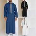 Men's Clothing Simple Long Stand Collar Zipper Muslim Robe_viptrois.com