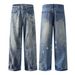Men's Clothing Vintage Distressed Dirty Stained Ripped Loose Straight Floor Length Jeans_viptrois.com