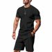 Men's Clothing European And American Cross Border Men's Simple Waffle Round Neck Short Sleeve Shorts Suit_viptrois.com