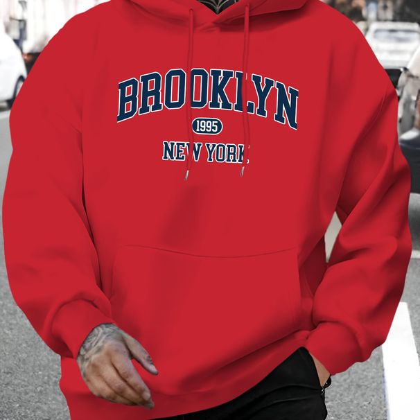 Men's Autumn And Winter Casual Fashion Loose Hooded Sweatshirt Brooklyn 1995 Letter Printed Warm Long Sleeved Pullover_viptrois.com