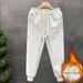 Men's Fleece-Lined Casual Pants Drawstring Waist Slim Fit Joggers Black Grey Winter Spring Comfortable Warm Letter Print_viptrois.com