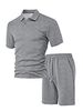Summer Mens Solid Textured Polo Short Sleeve Top Elastic Waist Shorts Casual Tracksuit Set_viptrois.com