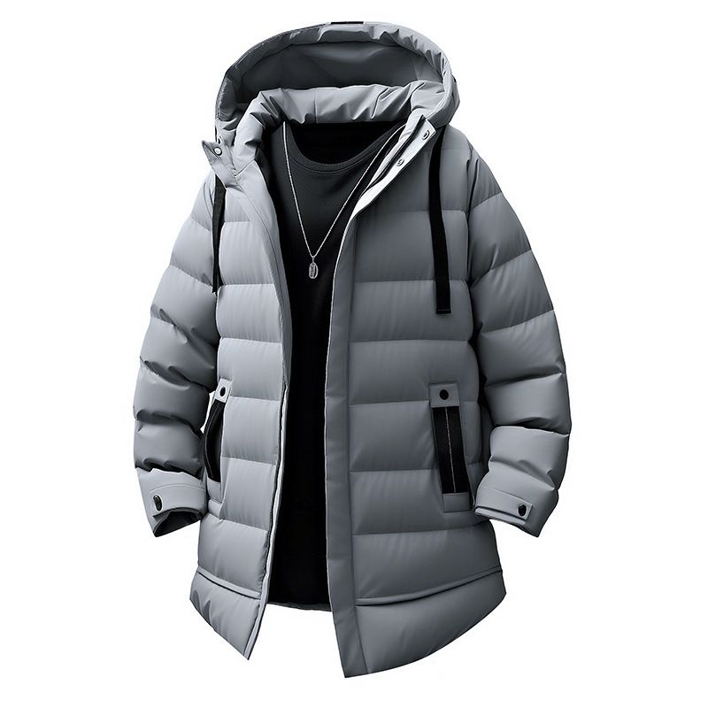 Men's Clothing Oversized Long Hooded Winter Coat With Thick Polyester Fill, Warm And Comfortable, Available In Grey, Black, Army Green (Sizes M-5XL)_viptrois.com