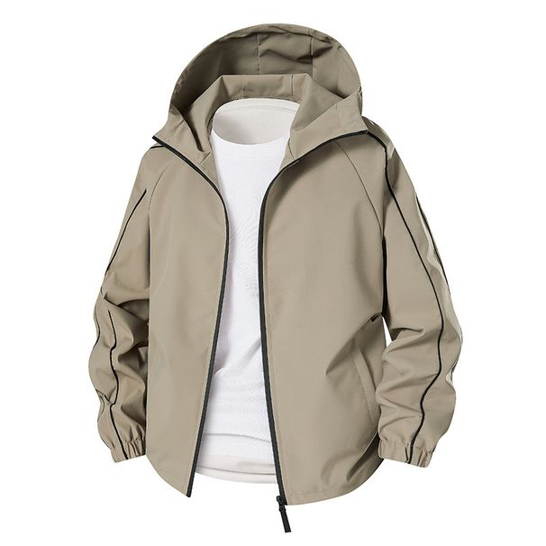 Unisex Waterproof Windbreaker Jacket – Oversized Streetwear Hooded Windcoat (S-XXXL, Mocha/Black/White)_viptrois.com