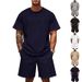 Men's Summer Jacquard Suit Set – Short Sleeve T-Shirt & Shorts Two-Piece Outfit (Black, White, Navy Blue, Greyish, Khaki) – Breathable & Stylish_viptrois.com