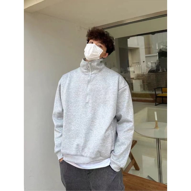 Pi Shuai Half Zipper Hoodie Men's Autumn and Winter Collection New Street Simple Solid Color Basic Edition Hoodie Long Sleeve Top_viptrois.com
