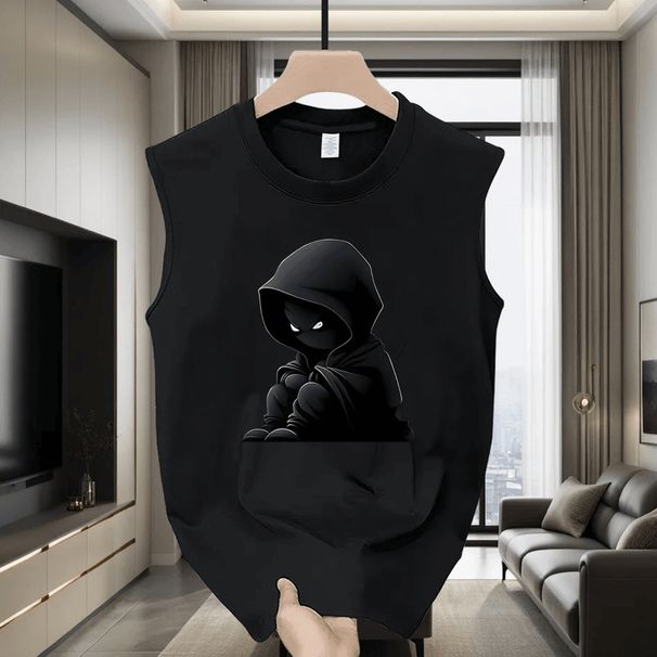 Summer New Sleeveless Tank For Men, Trendy Sports Vest, Short-sleeve T-shirt, American-style Heavy-duty Loose Top_viptrois.com