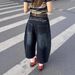 Men’s Clothing Large SizeRetro High Street Scimitar Seven Point Jeans New High Waist Embroidery Print Straight Casual Wide Leg Pants_viptrois.com