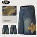 Men's Clothing Retro Denim Shorts With Star Patchwork Embroidery Loose Shorts_viptrois.com