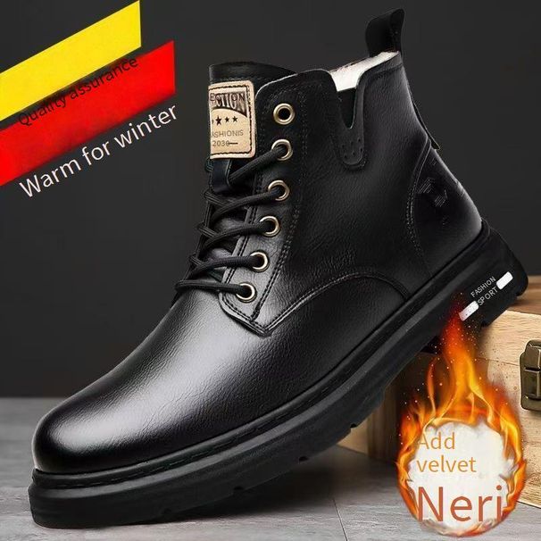 Men's Casual Work Boots - Breathable PU Leather Mid-Calf Martin Boots With Round Toe & Stitching Details (Black/Brown, Regular & Fleece-Lined)_viptrois.com