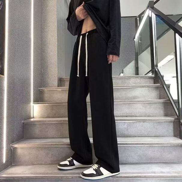 Men's Straight Leg Jeans Summer Lightweight Loose Fit High Waist Casual Trousers With Drop Crotch & Tapered Hem_viptrois.com