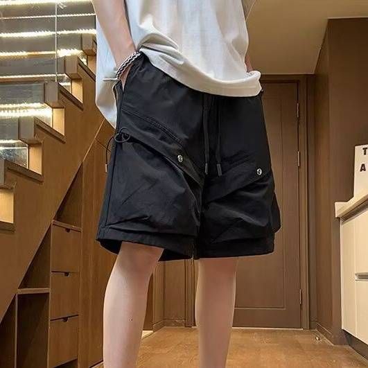 Men's Cargo Shorts Summer Trendy High Street Style Large Pockets Sporty Taslon Casual Five Point Bottoms_viptrois.com