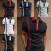 Summer T-shirts Men Men's Zip Polo Work Wear Turndown Clothes Tops Quarter Short Sleeve Fashion Classic Style Tropical Zipper_viptrois.com