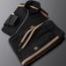 Men’s Premium Solid Color Tracksuit Set – Slim Fit Zip-Up Jacket & Straight-Leg Pants (M-4XL, Black/Coffee Brown)_viptrois.com