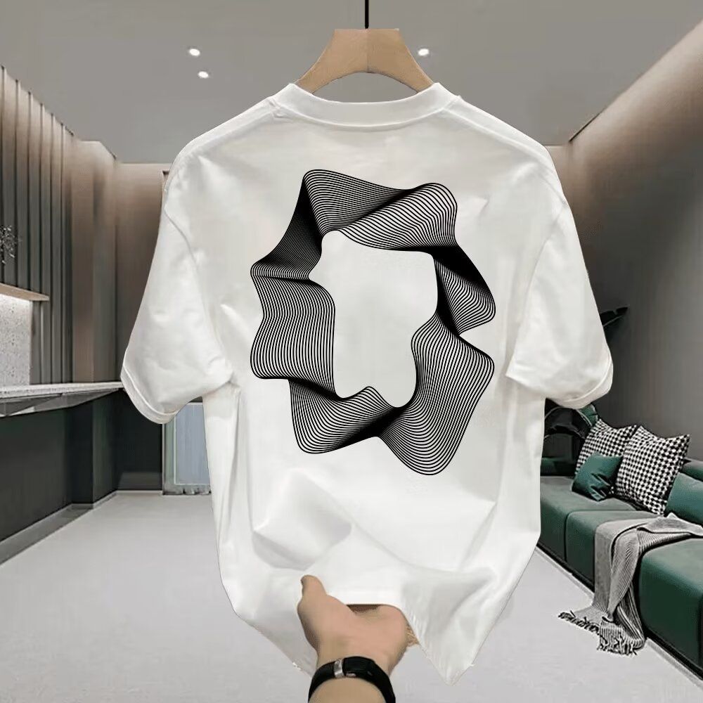 Men's Clothing Summer New Style Handsome Trendy Printing Loose Casual Heavy Short Sleeved T Shirt_viptrois.com