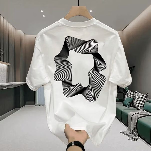 Men's Clothing Summer New Style Handsome Trendy Printing Loose Casual Heavy Short Sleeved T Shirt_viptrois.com