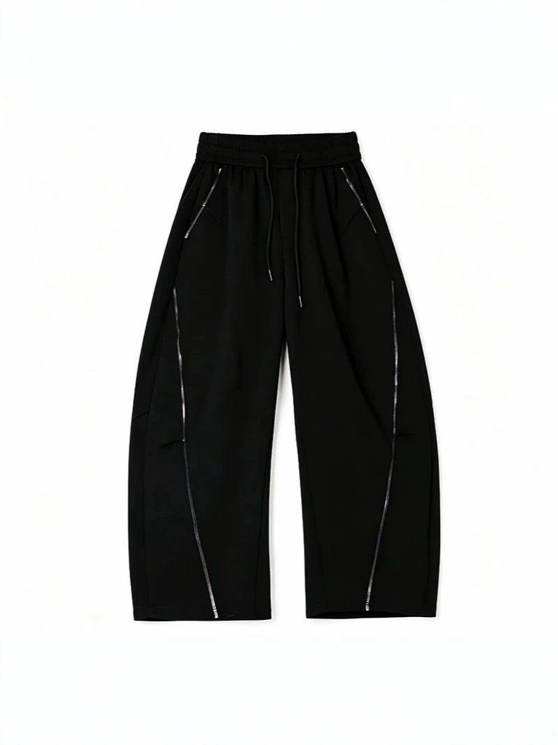Retro American High Street Deconstructed Design Curved Sweatpants Gray Wide Leg Casual Fitness Pants for Men And Women with Graffiti Lines_viptrois.com