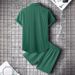 Men's Clothing Short Sleeved Drawstring Button Front Stripe Casual Two Piece Suit_viptrois.com