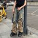 Men's Clothing Stitching Two Piece Camouflage Work Pants, Unisex Straight Leg Multi Pocket Color Blocked Jeans_viptrois.com