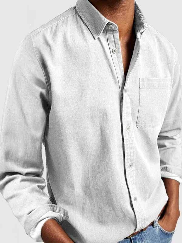New Men's Pocket Casual Top, Washed All-cotton Button Long-sleeved Shirt For Men_viptrois.com