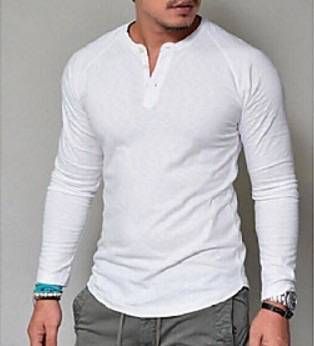 2025 European And American Men's Round-neck Cotton Pure-color Buttoned Long-sleeved T-shirt_viptrois.com